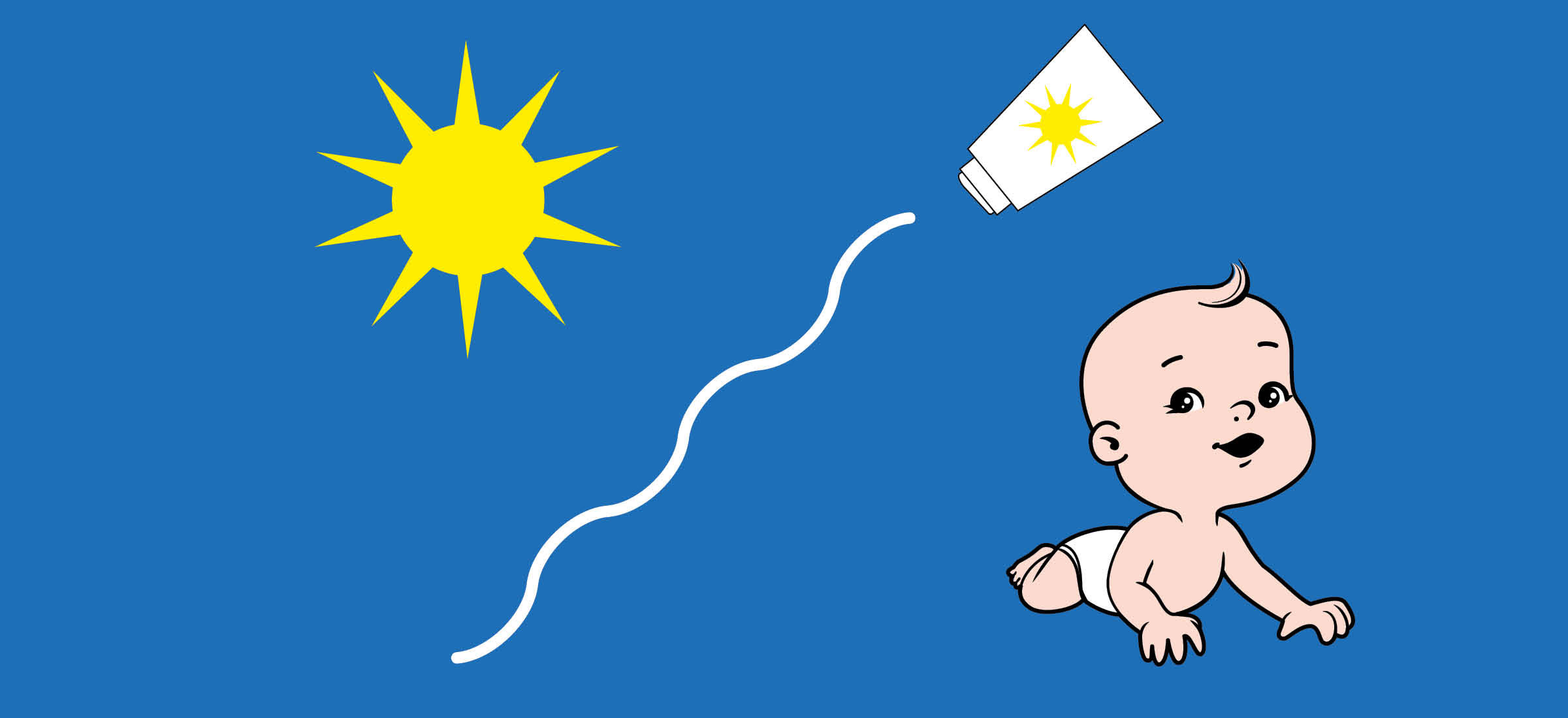 Ein Baby wird durch Sonnencreme vor der Sonne geschützt.