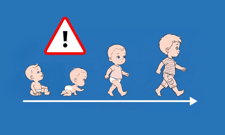 Zeitleiste mit der Darstellung der Entwicklung eines Babys bis hin zu einem Kleinkind