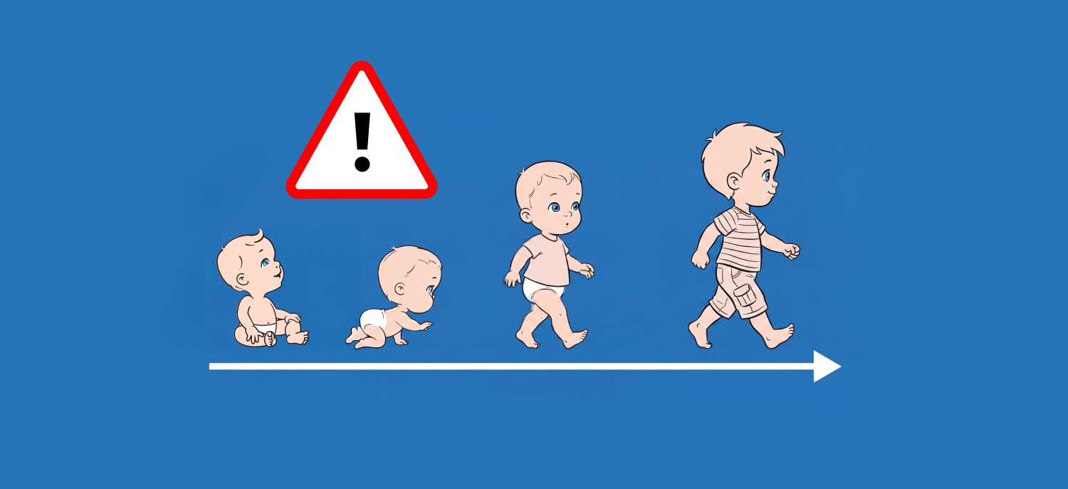 Zeitleiste mit der Darstellung der Entwicklung eines Babys bis hin zu einem Kleinkind