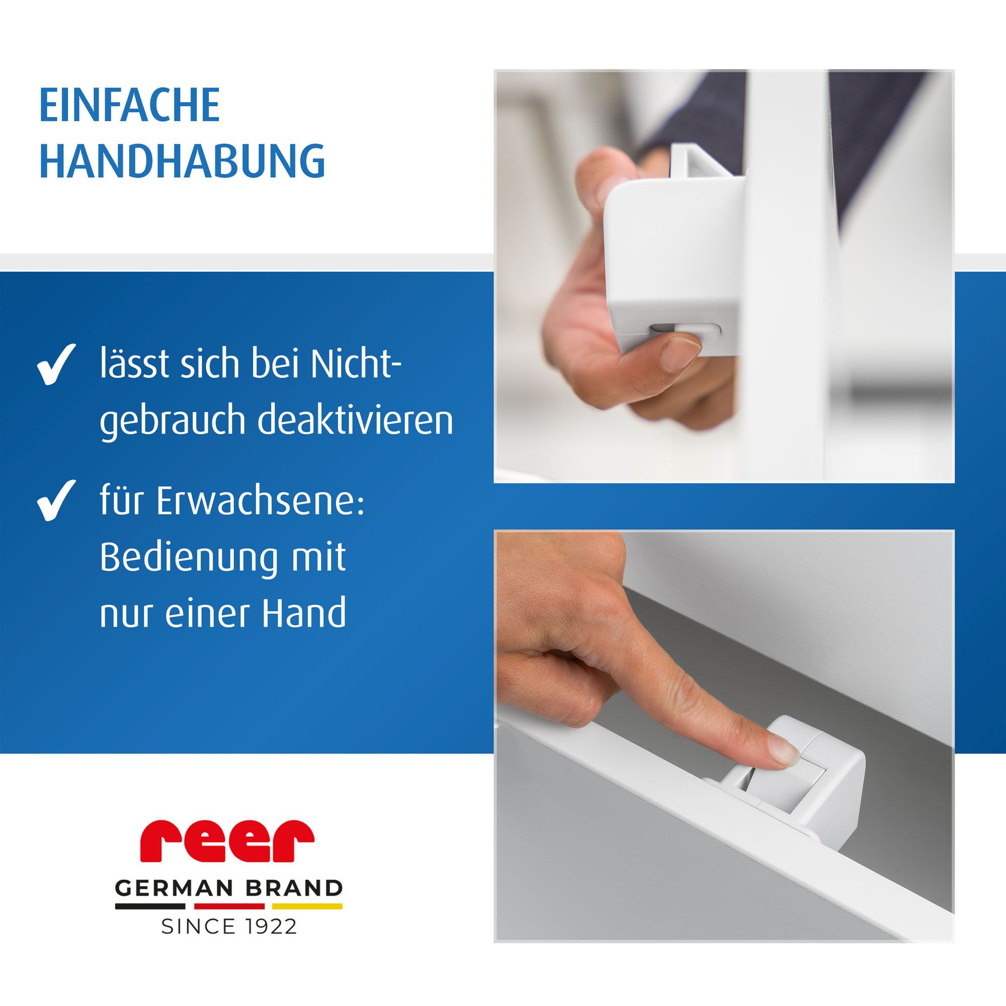 Handhabung des Schubladen-Stopps bildlich dargestellt.