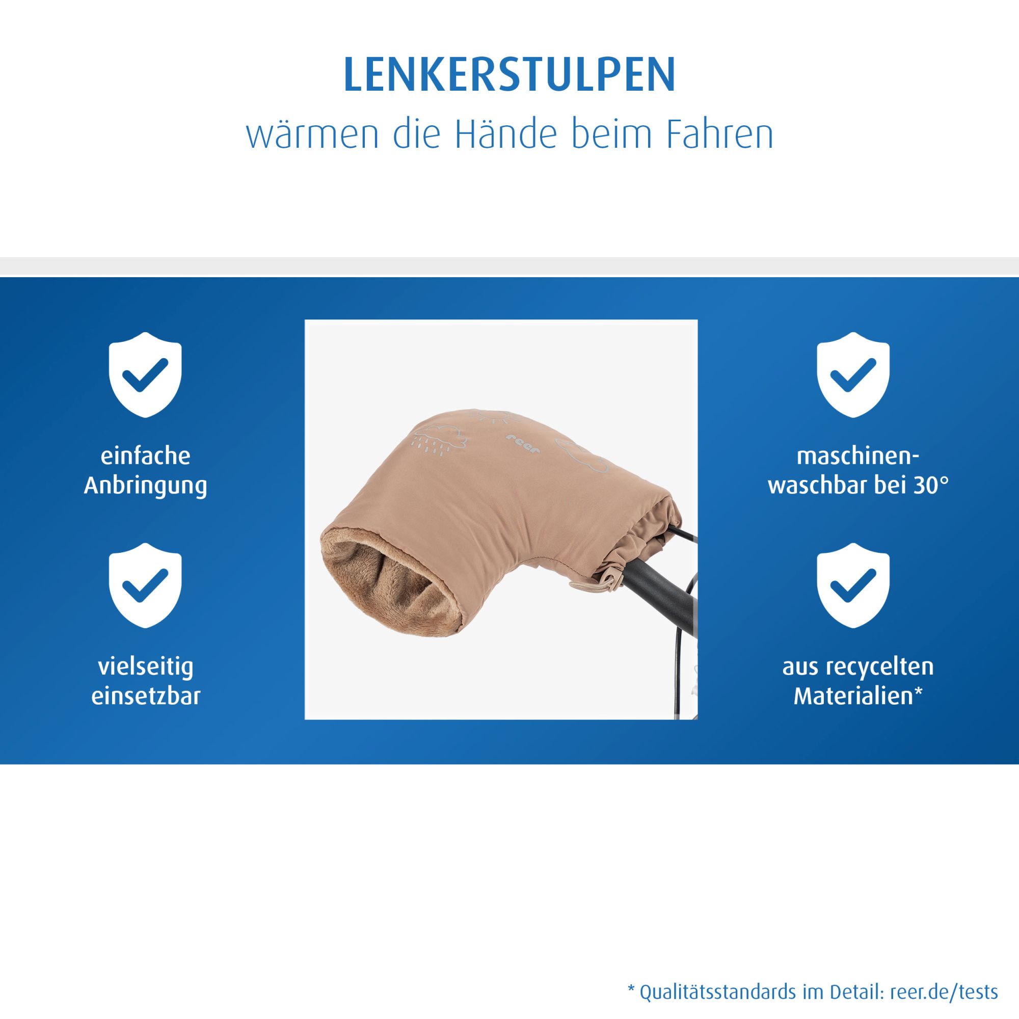 Lenkerstulpen mit Verpackung vor weißem Hintergrund