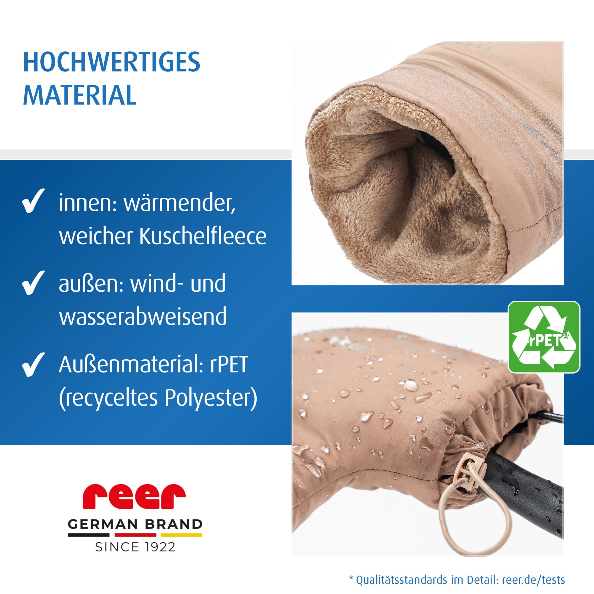 Nahaufnahme des Außen- und Innenmaterials der Lenkerstulpen