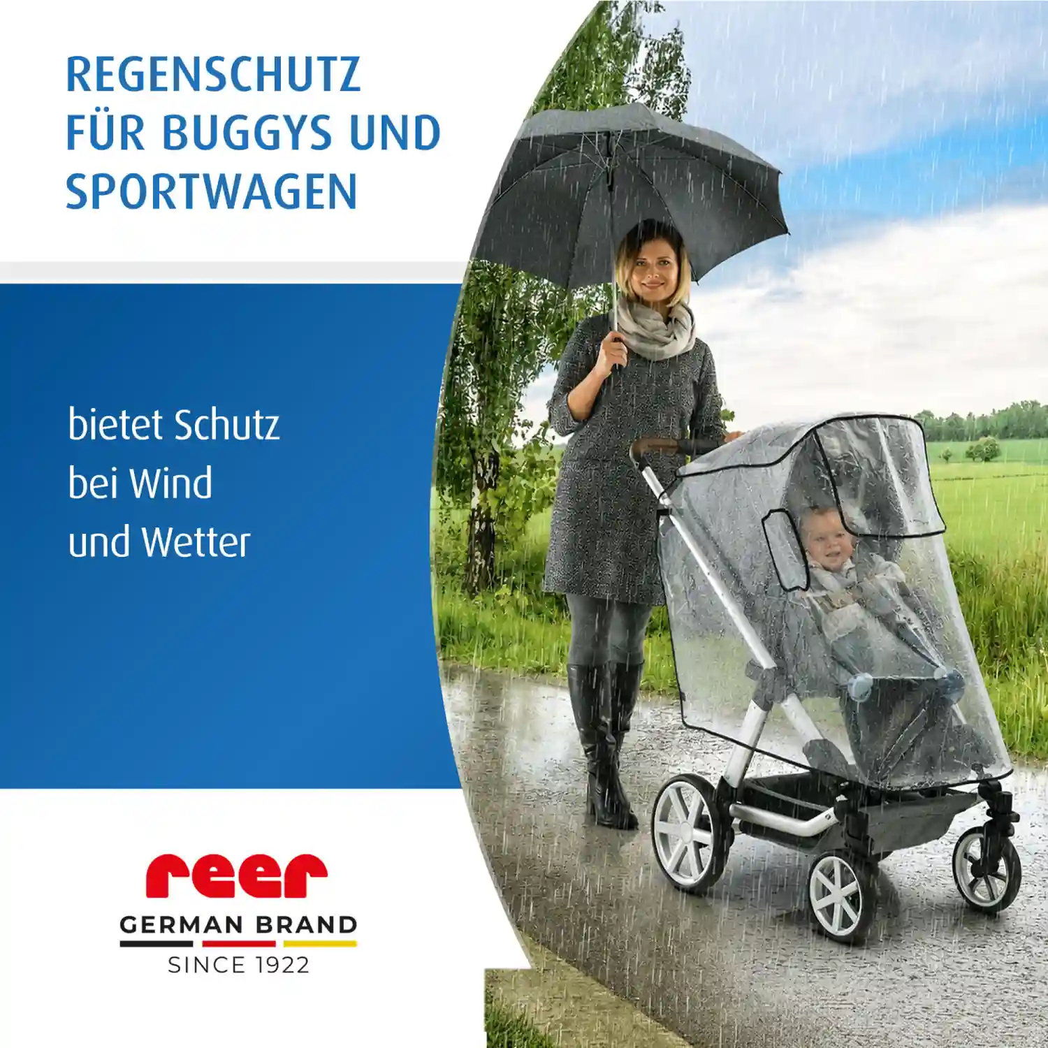 Mama mit Buggy und Regenschutz