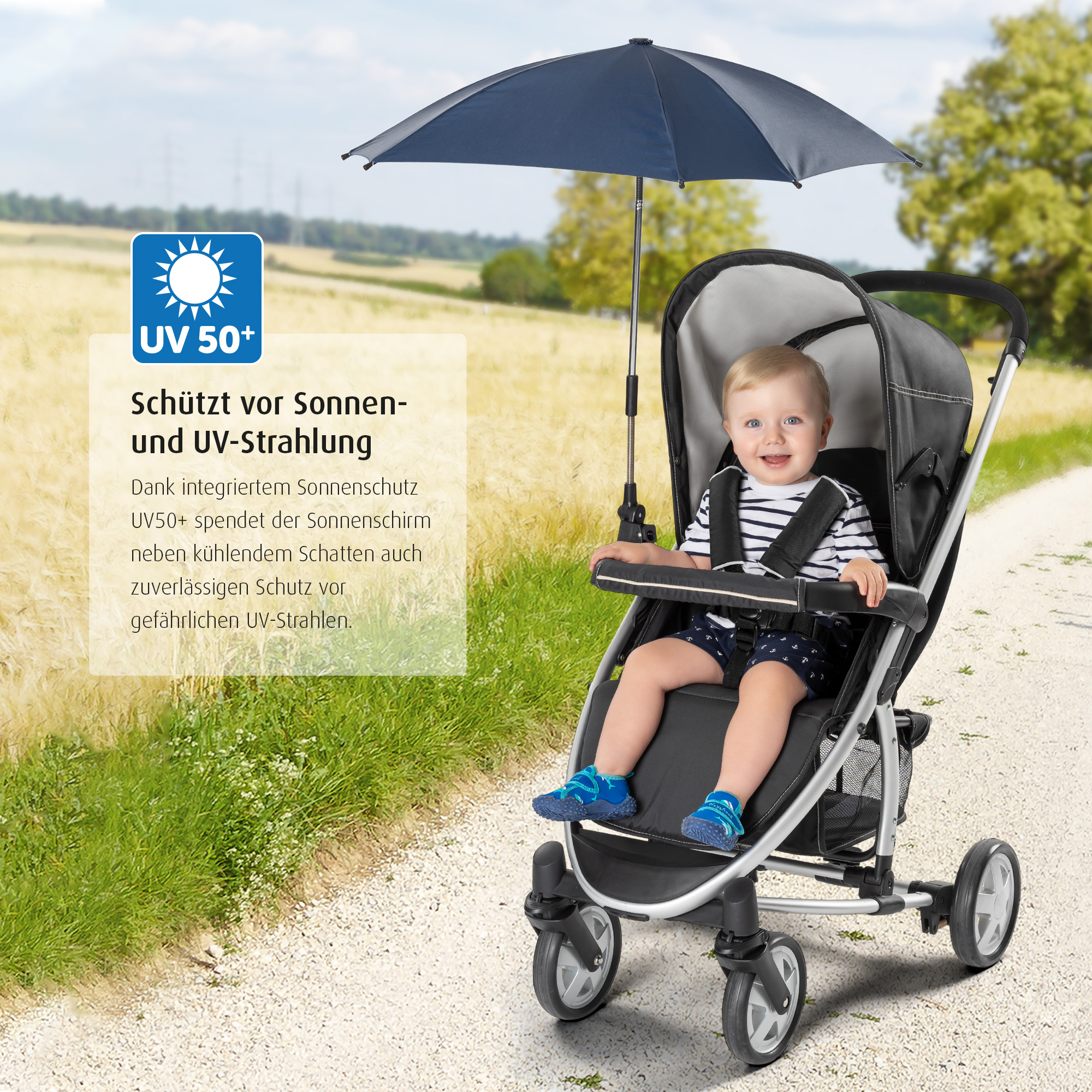 ShineSafe Kinderwagen-Sonnenschirm, blau