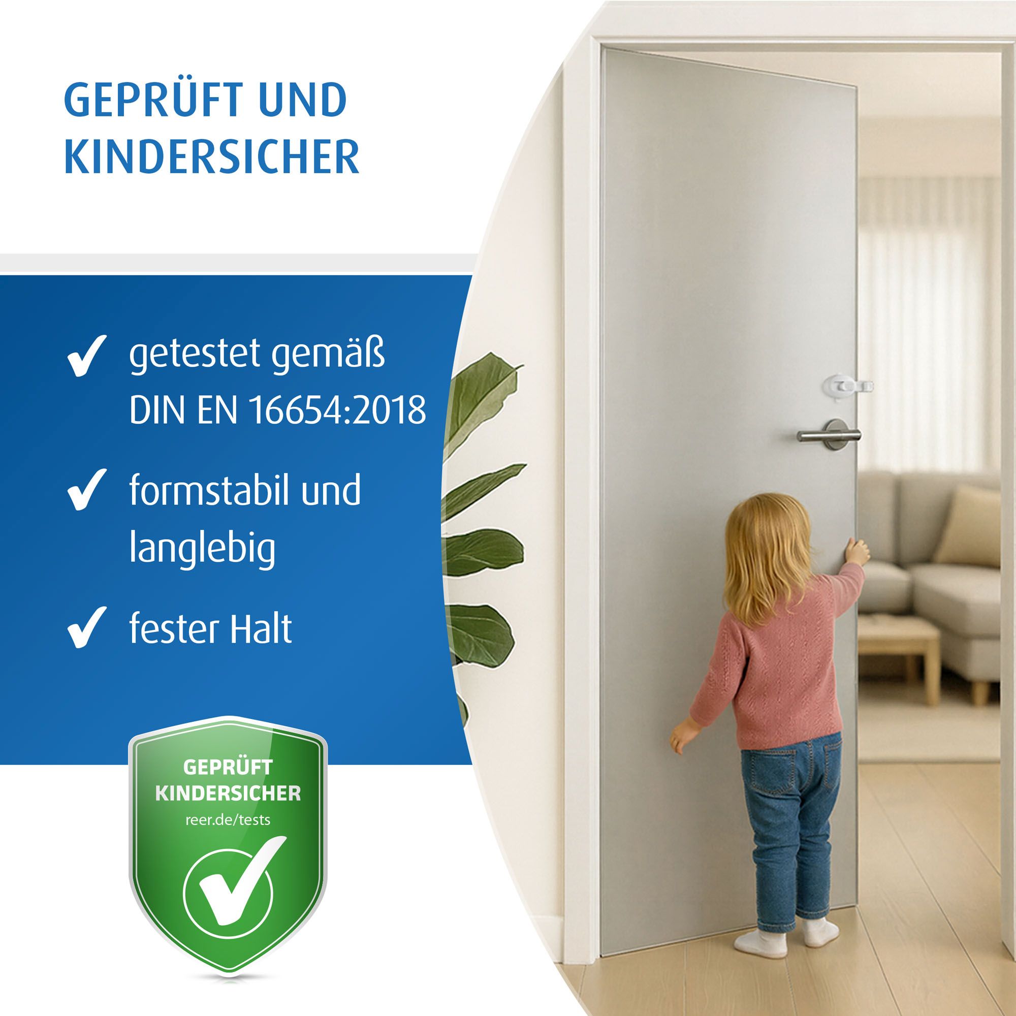 Kleines Mädchen schließt geschützte Tür.