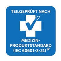Icon geprüft nach Medizinstandard in blau