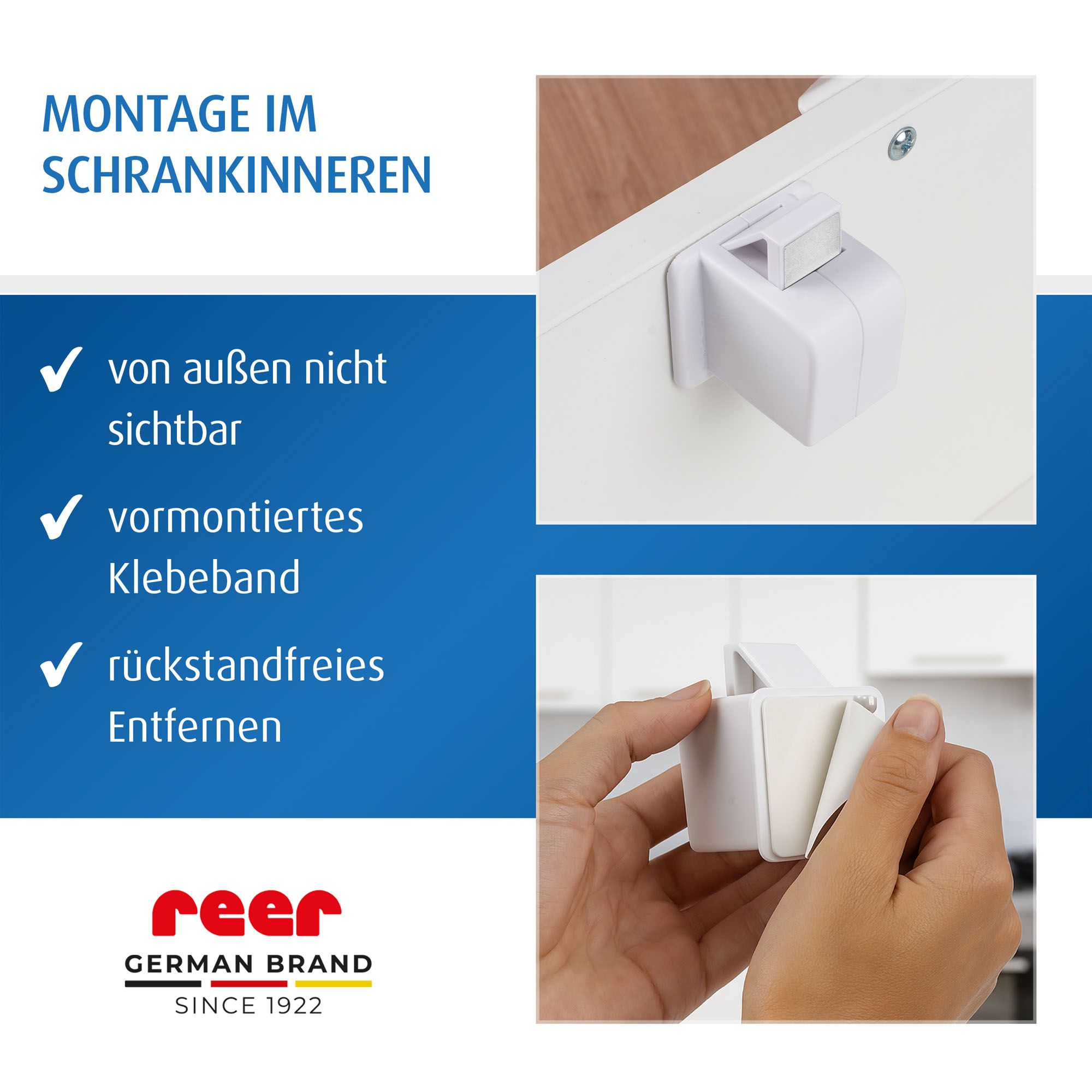 Montage des Schubladen-Stopps bildlich dargestellt.