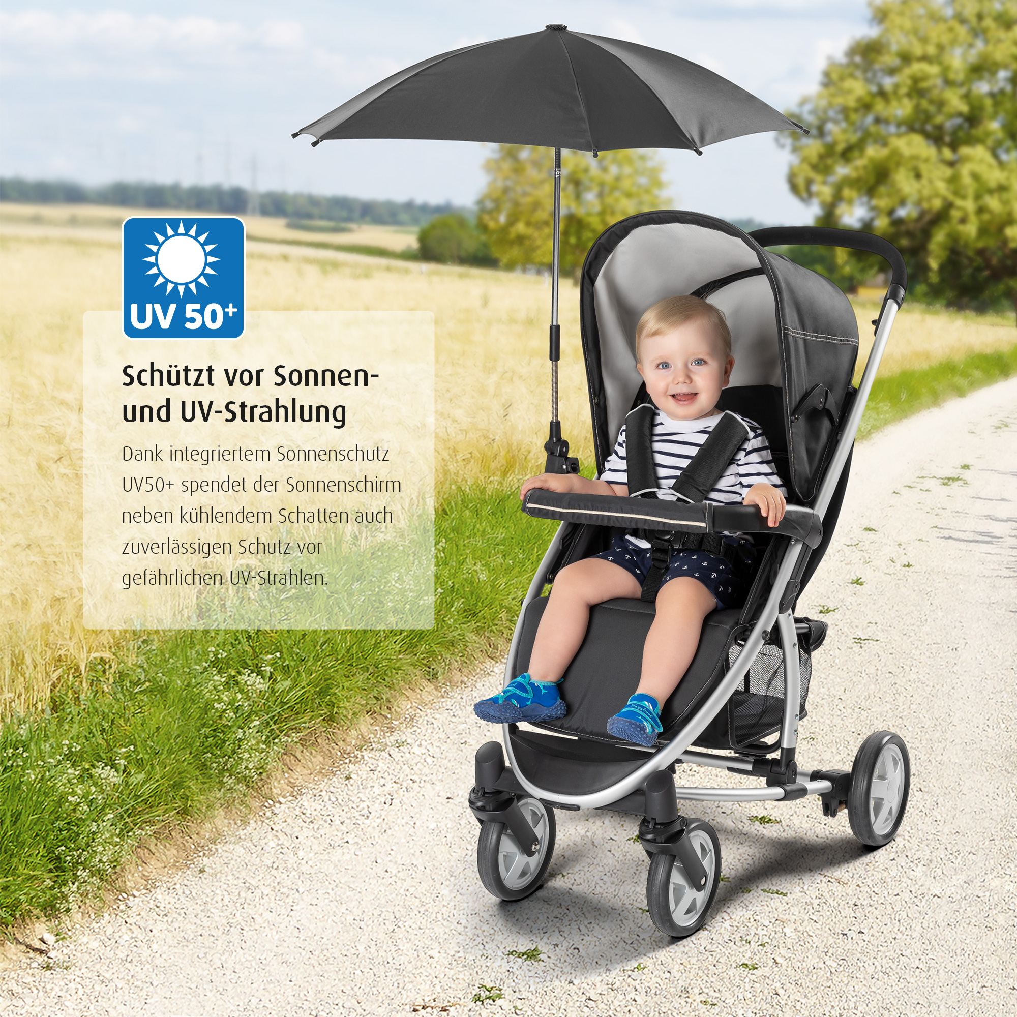 ShineSafe Kinderwagen-Sonnenschirm, schwarz - Deine Auswahl: Schwarz