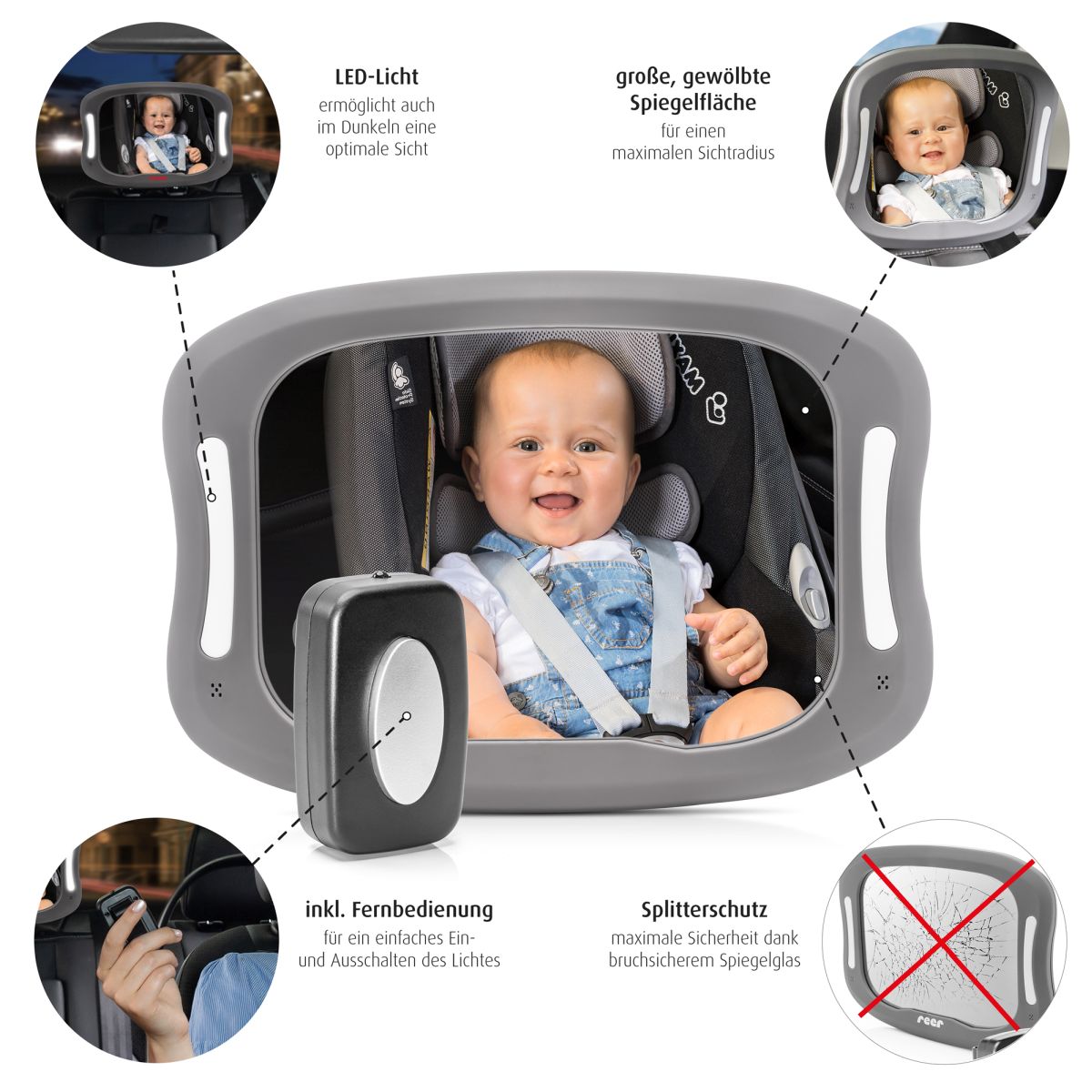 BabyView LED car safety mirror with light