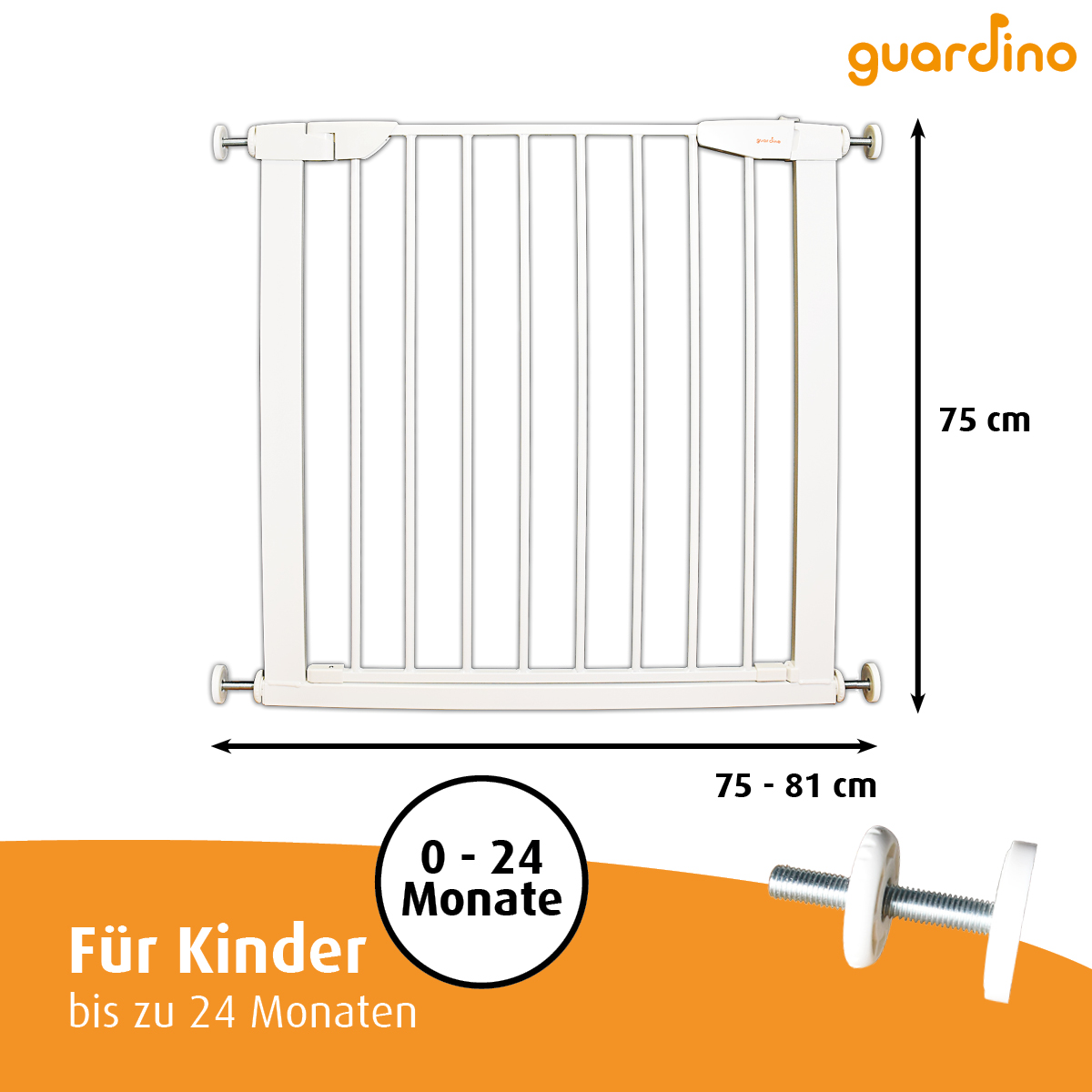 Guardino Türschutzgitter mit 2x 14cm Verlängerung, 103-109 cm, Treppenschutzgitter ohne Bohren