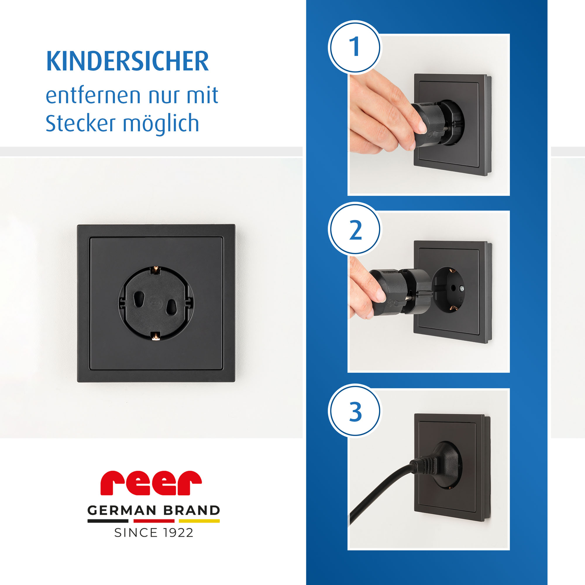 Steckdosenkappe schwarz Demontage dargestellt