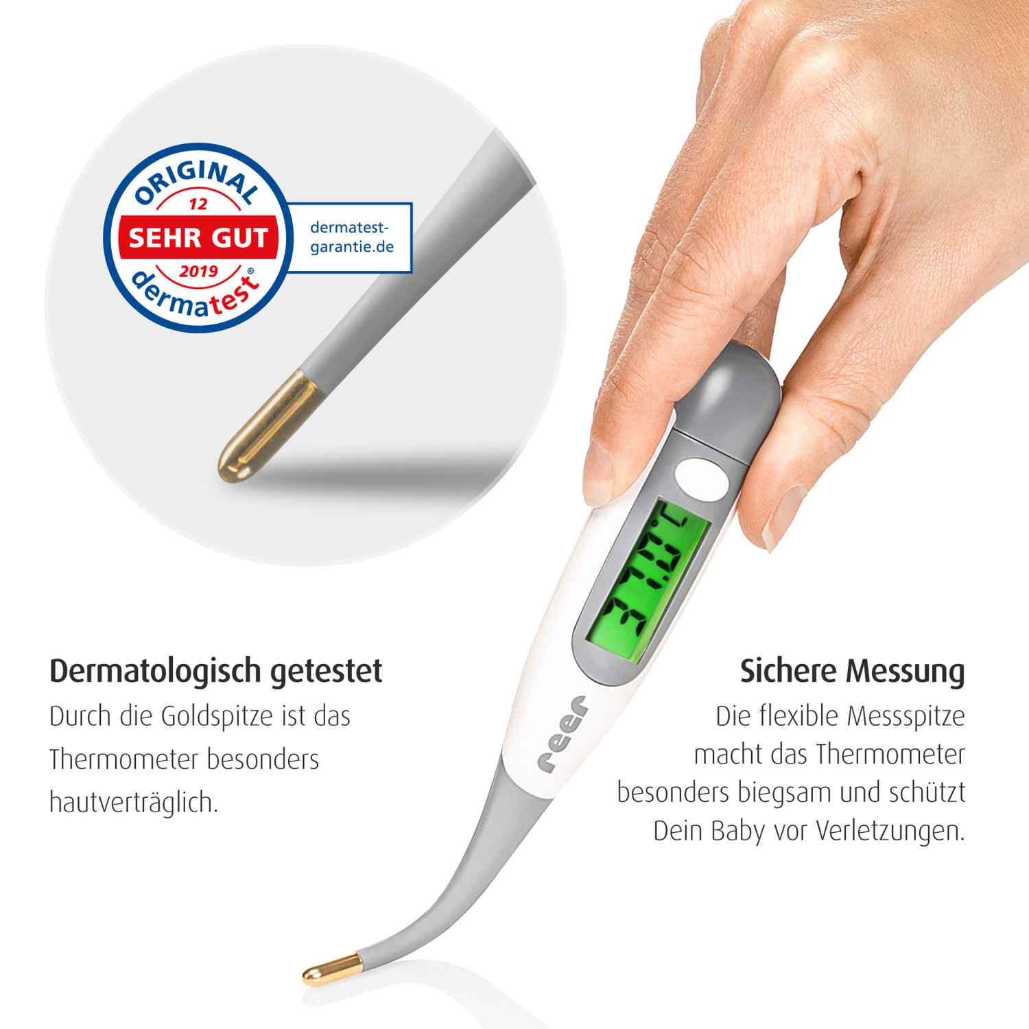 dermatologisch getestet, sichere Messung