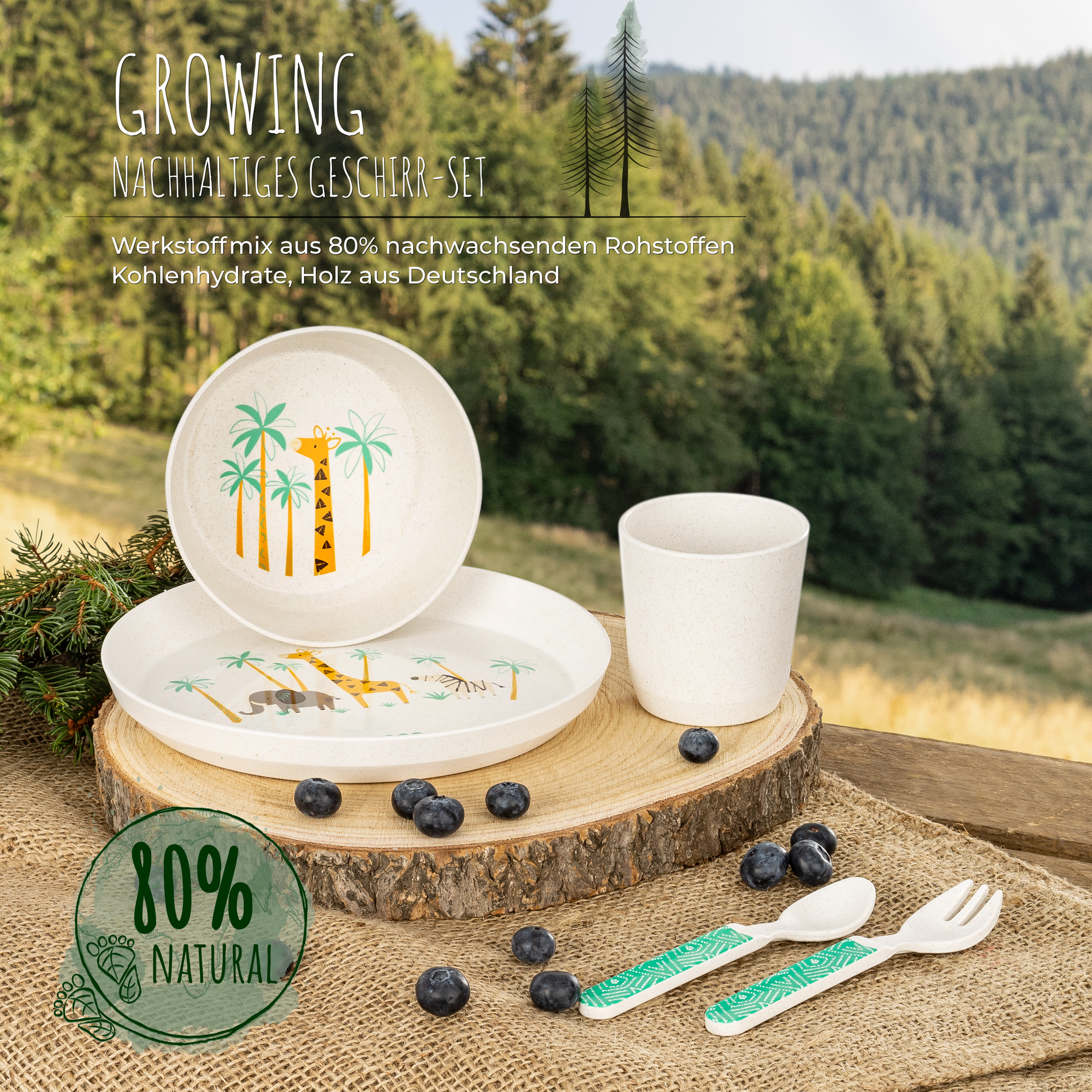 Growing Children’s dinnerware set, "WildLife"