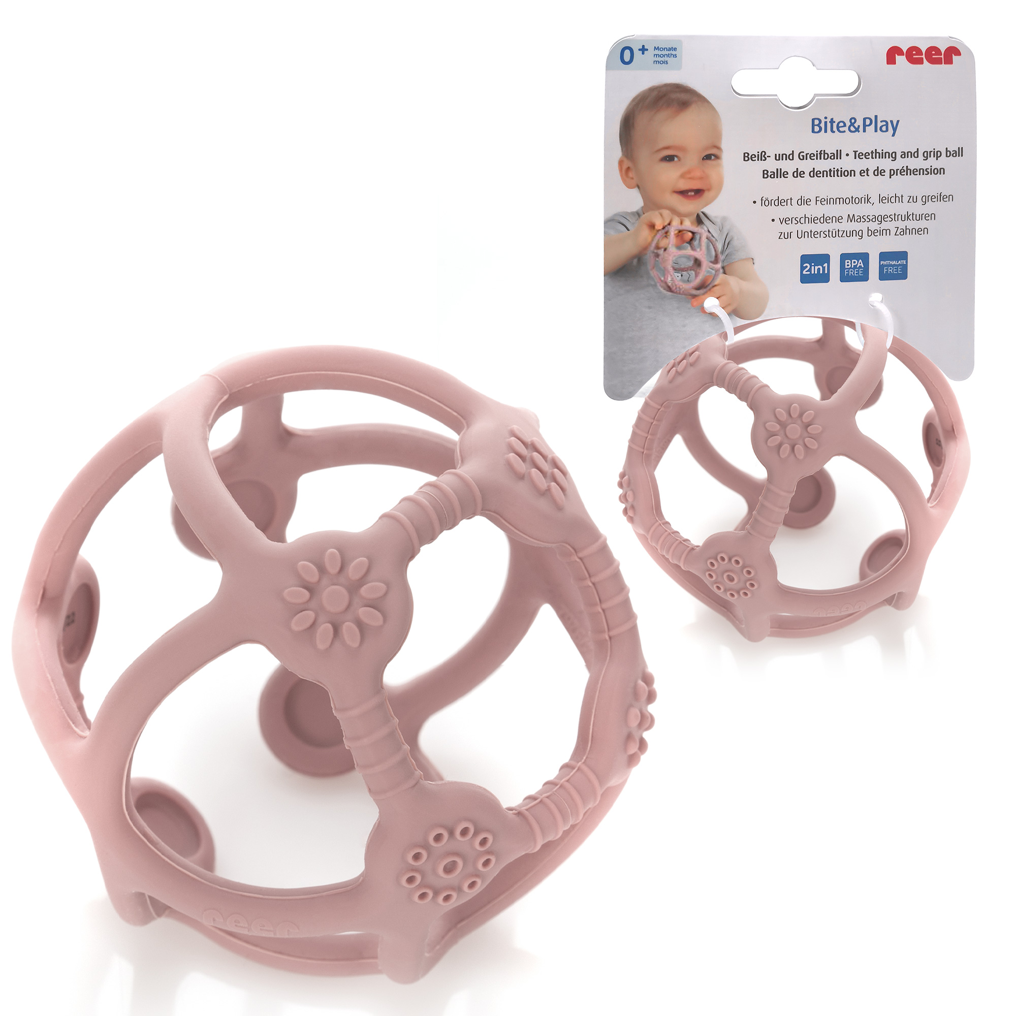 Bite&Play Teething and grip ball, rose