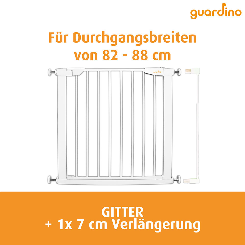 Guardino Türschutzgitter mit 7cm Verlängerung, 82-88 cm, Treppenschutzgitter ohne Bohren