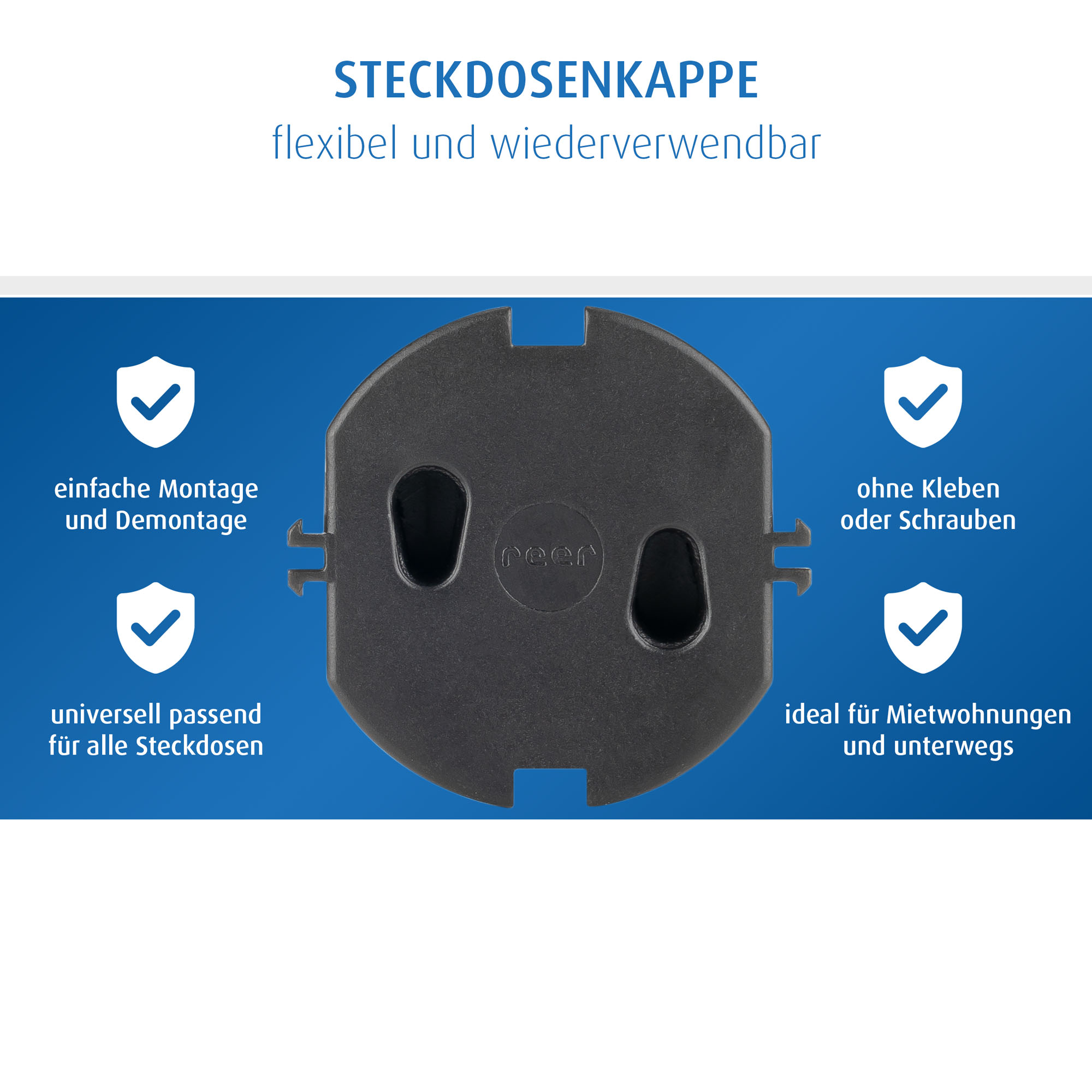 Steckdosenkappe schwarz Vorteile gelistet