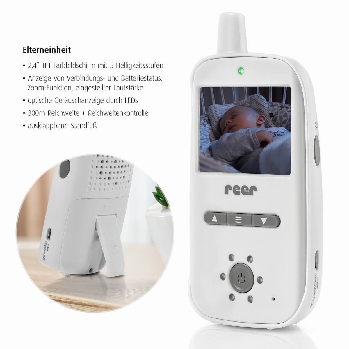reer 80420 BabyCam Video Babyphone 2,4" TFT Display Baby Funkgerät weiß 