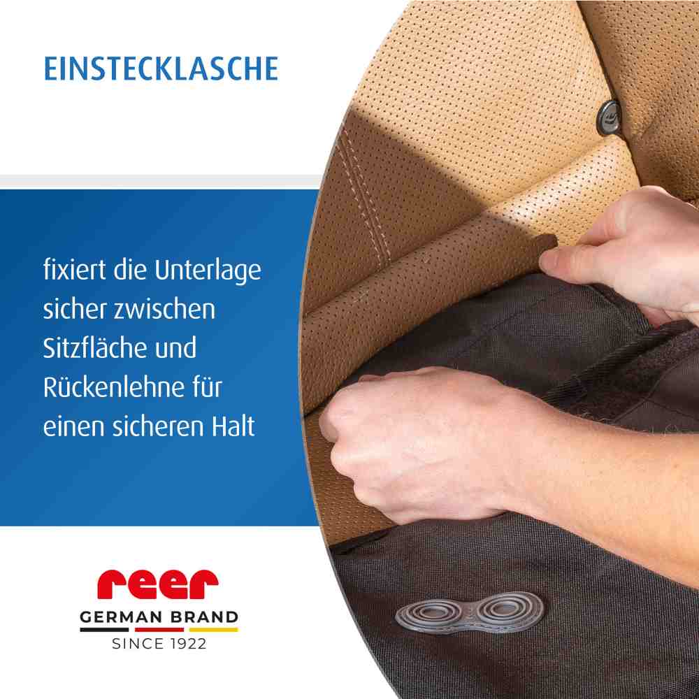 Person nutzt die Einstecklasche zur Anbringung der Schutzunterlage.