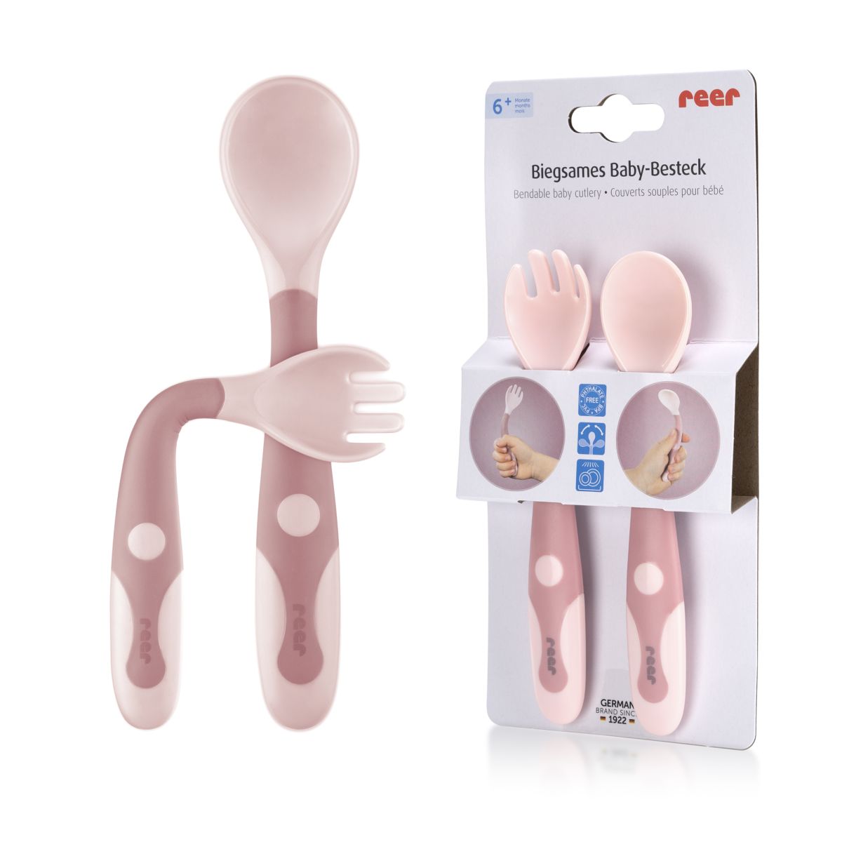 Bendable baby cutlery, pink